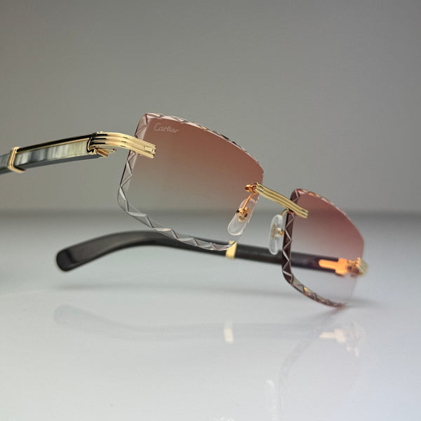 Cartier CT0423o 003 Custom Pfirsich Selbstabdunkelnd mit Diamond Cut (Büffelhorn Weiß - White Buffs)