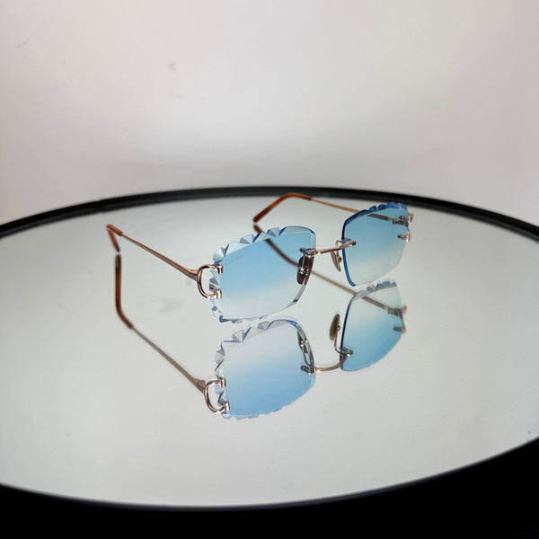 Cartier CT0092o Big C ROSÉ GOLD PLATED, SkyBlue Diamond Cut Custom