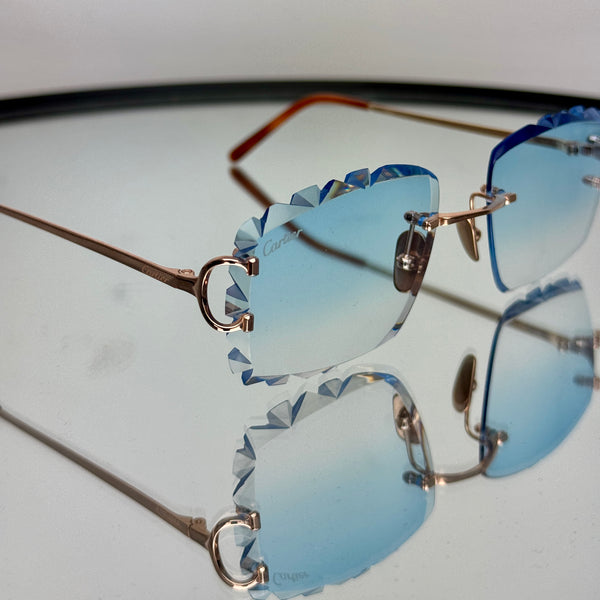 Cartier CT0092o Big C ROSÉ GOLD PLATED, SkyBlue Diamond Cut Custom