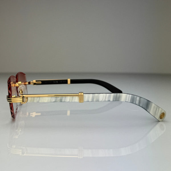 Cartier CT0423o 003 Custom Pfirsich Selbstabdunkelnd mit Diamond Cut (Büffelhorn Weiß - White Buffs)