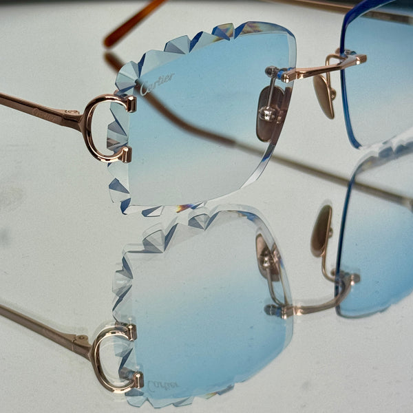 Cartier CT0092o Big C ROSÉ GOLD PLATED, SkyBlue Diamond Cut Custom