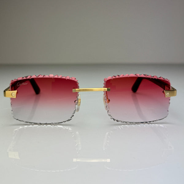 Cartier CT0411o 003 Custom Rot Selbstabdunkelnd mit Diamond Cut (Büffelhorn Weiß - White Buffs)