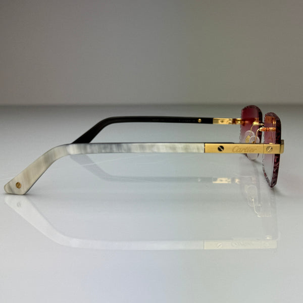 Cartier CT0411o 003 Custom Rot Selbstabdunkelnd mit Diamond Cut (Büffelhorn Weiß - White Buffs)