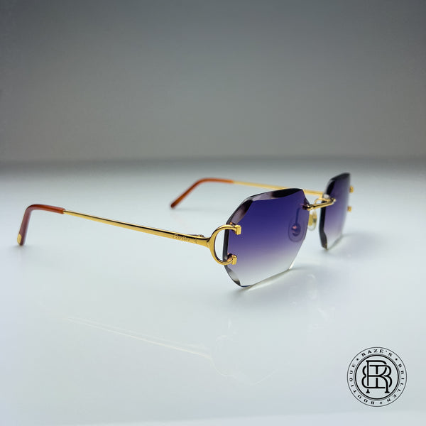 Cartier CT0092o 001 Custom Dunkel Lila , Blau Verspiegelt mit Schmuckfacette (Big C)