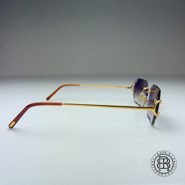 Cartier CT0092o 001 Custom Dunkel Lila , Blau Verspiegelt mit Schmuckfacette (Big C)