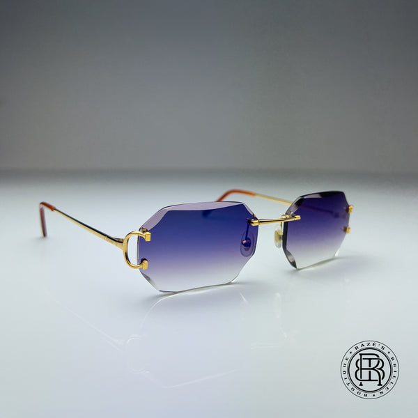 Cartier CT0092o 001 Custom Dunkel Lila , Blau Verspiegelt mit Schmuckfacette (Big C)