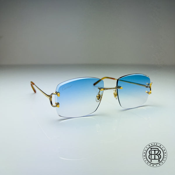 Cartier CT0092o 001 Custom mit Diamanten und Blau Verlauf Selbstabdunkelnd auf Grau (Big C)