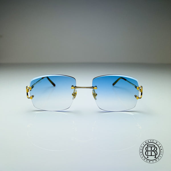 Cartier CT0092o 001 Custom mit Diamanten und Blau Verlauf Selbstabdunkelnd auf Grau (Big C)