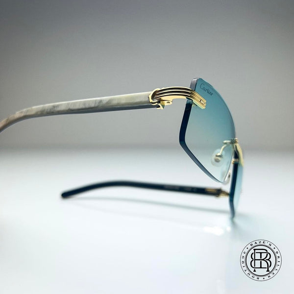 Cartier CT0286o 003, Türkis (Büffelhorn Weiß - White Buffs) Custom