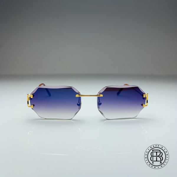 Cartier CT0092o 001 Custom Dunkel Lila , Blau Verspiegelt mit Schmuckfacette (Big C)