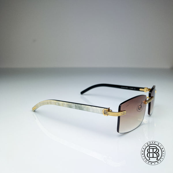 Cartier CT0286o 003, Braun (Büffelhorn Weiß - White Buffs) Custom