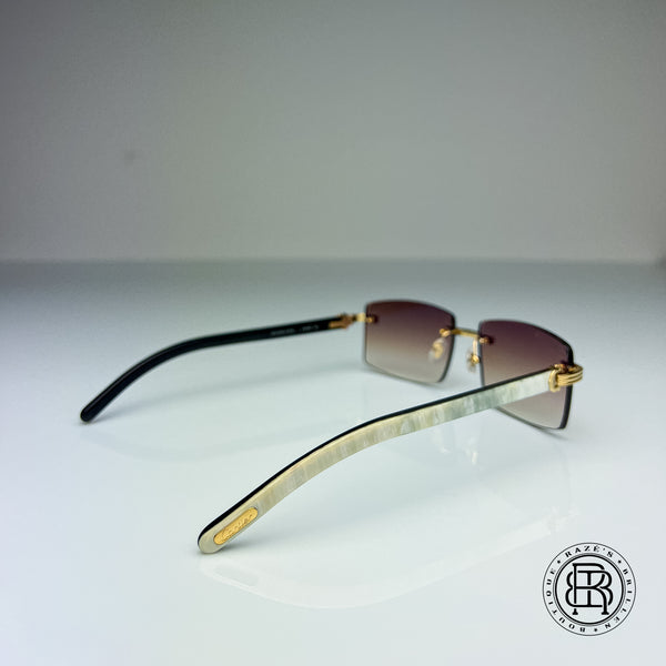 Cartier CT0286o 003, Braun (Büffelhorn Weiß - White Buffs) Custom