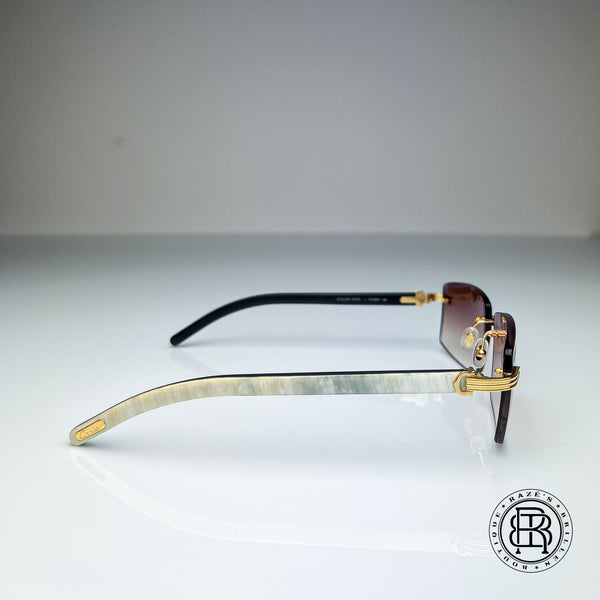 Cartier CT0286o 003, Braun (Büffelhorn Weiß - White Buffs) Custom