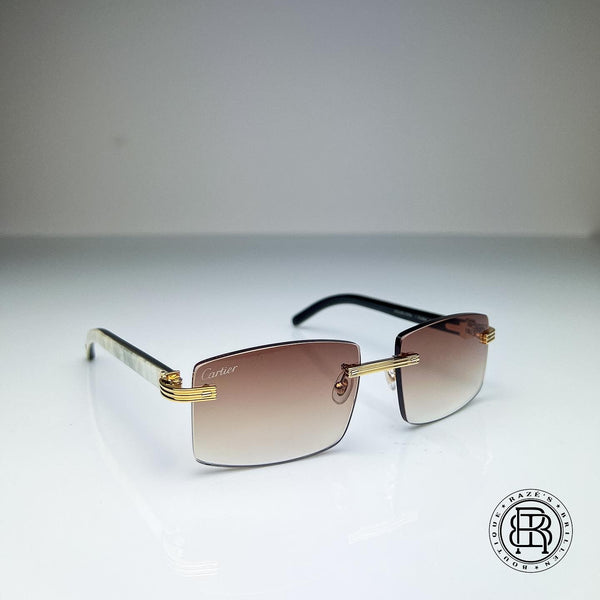 Cartier CT0286o 003, Braun (Büffelhorn Weiß - White Buffs) Custom