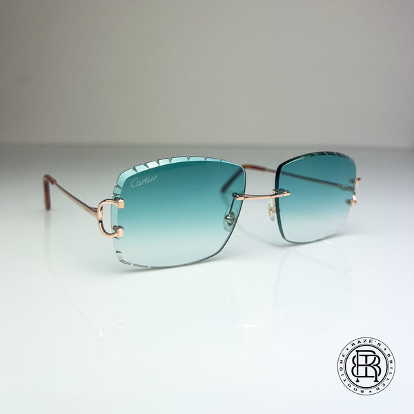 Cartier CT0092o Big C ROSÉ GOLD PLATED, Türkis, Diamond Cut Custom