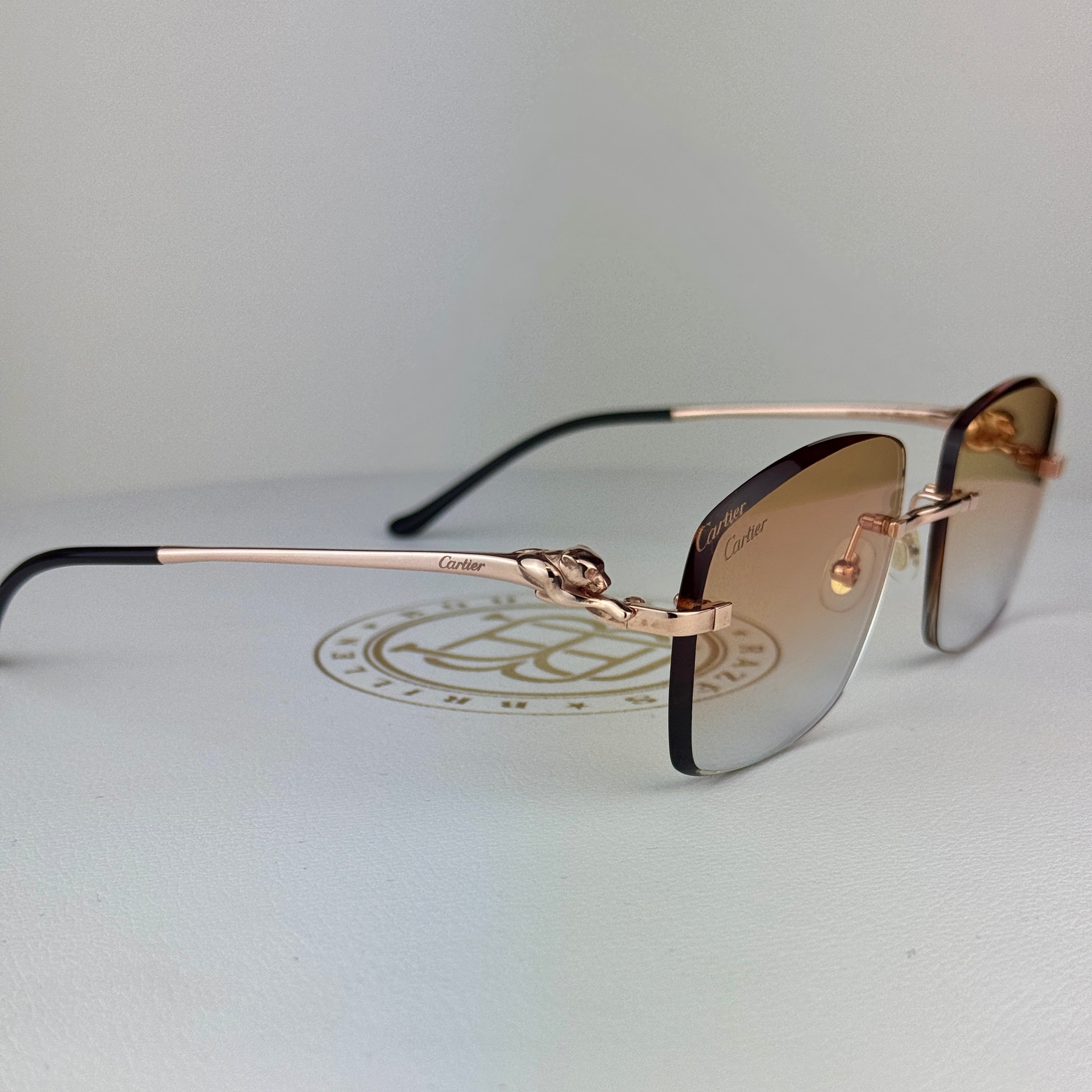 Cartier CT0281o Custom Rosé Panther , Orange Transition Grau ( Schmuckfacette )