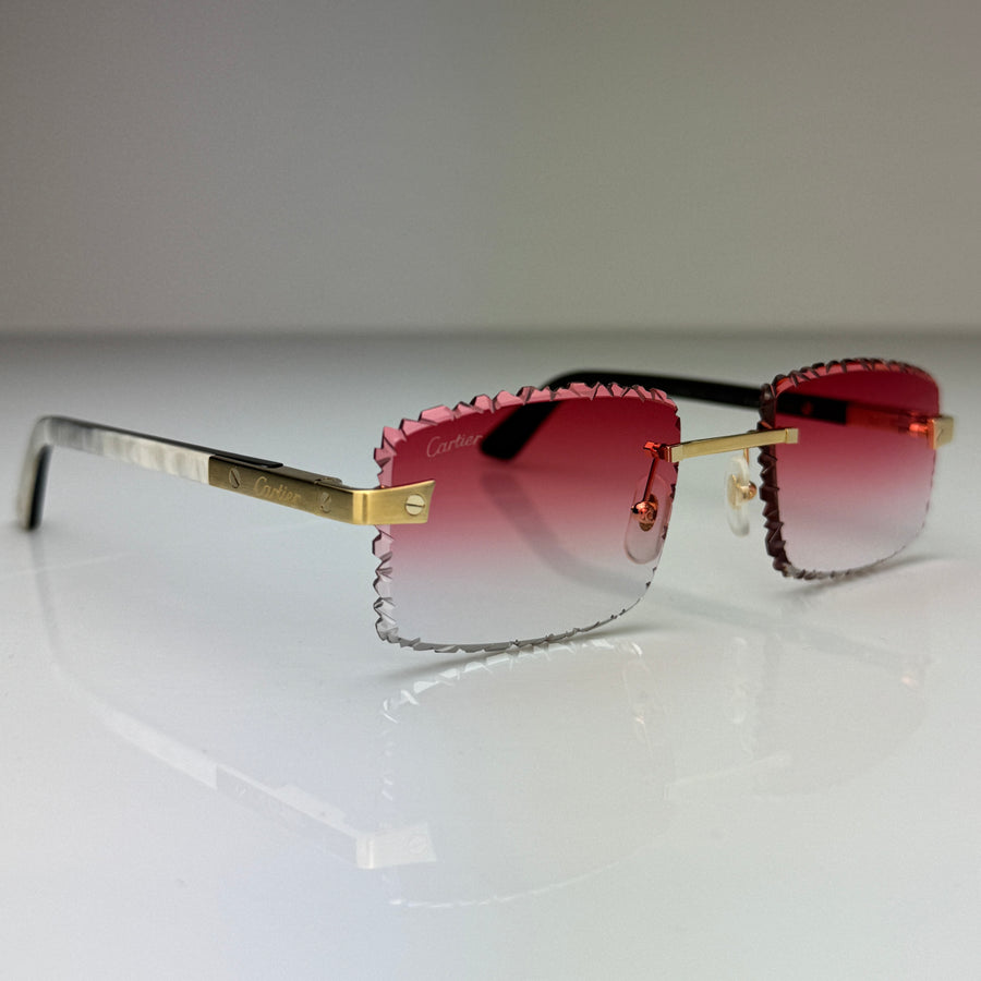 Cartier CT0411o 003 Custom Rot Selbstabdunkelnd mit Diamond Cut (Büffelhorn Weiß - White Buffs)