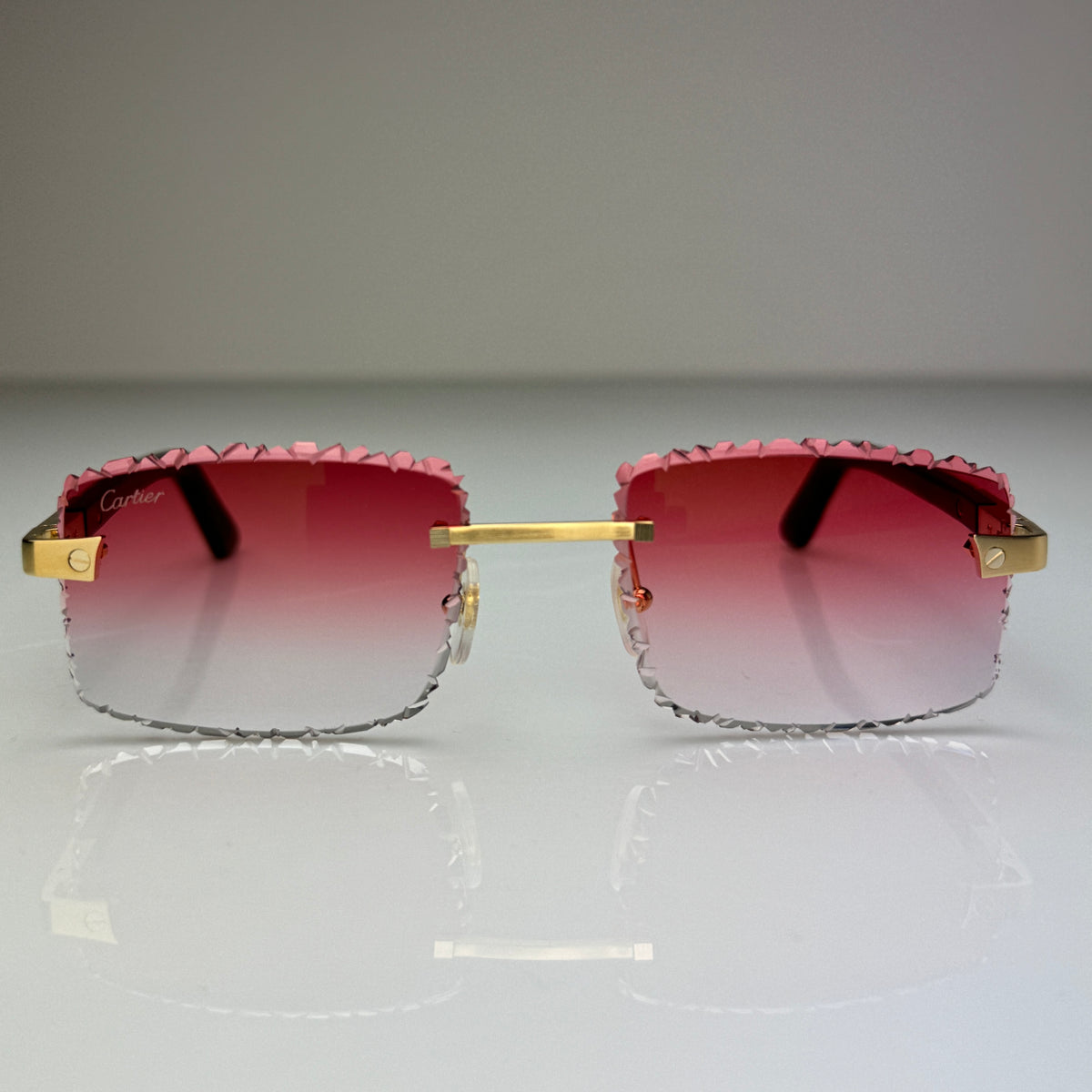 Cartier CT0411o 003 Custom Rot Selbstabdunkelnd mit Diamond Cut (Büffelhorn Weiß - White Buffs)