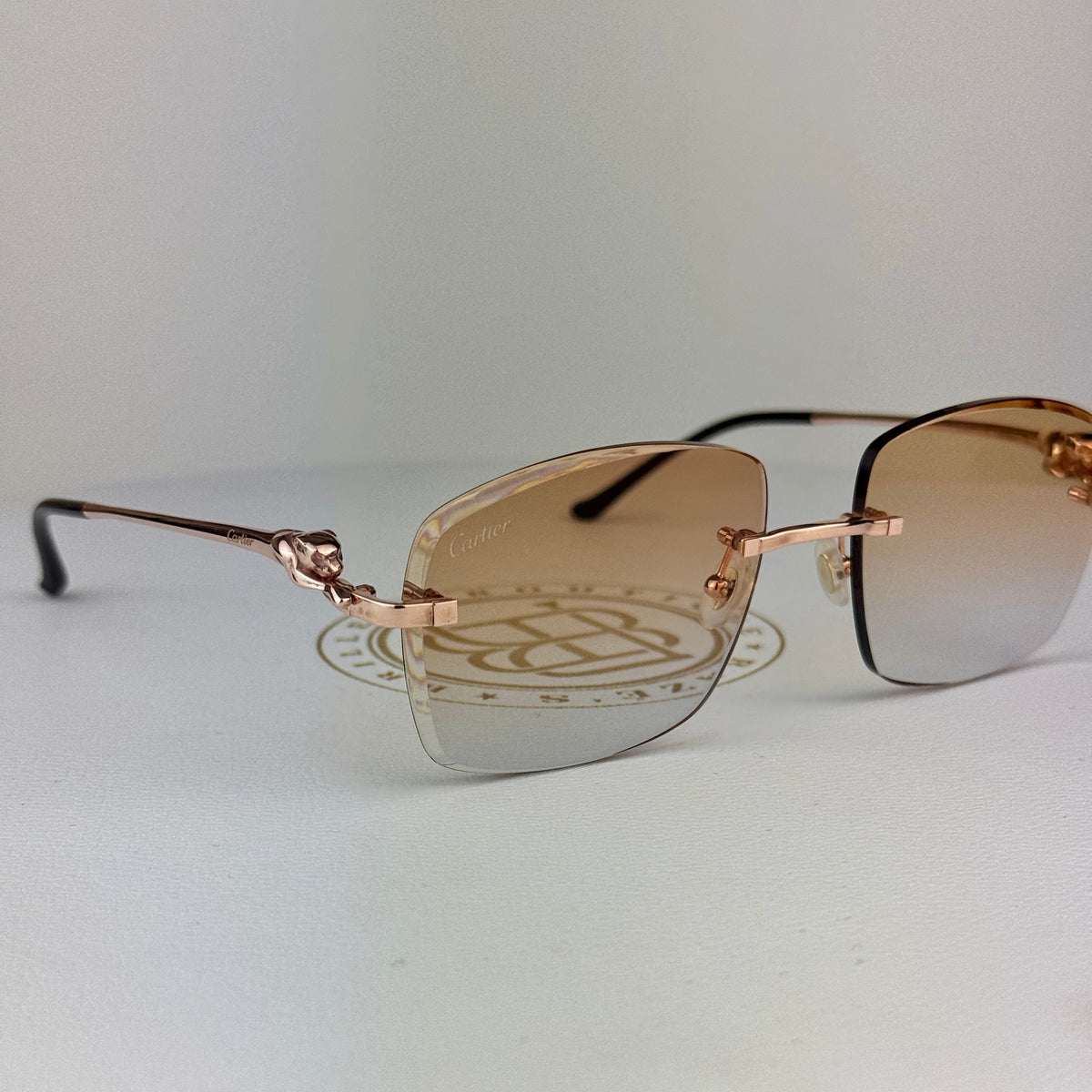 Cartier CT0281o Custom Rosé Panther , Orange Transition Grau ( Schmuckfacette )