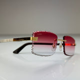 Cartier CT0411o 003 Custom Rot Selbstabdunkelnd mit Diamond Cut (Büffelhorn Weiß - White Buffs)