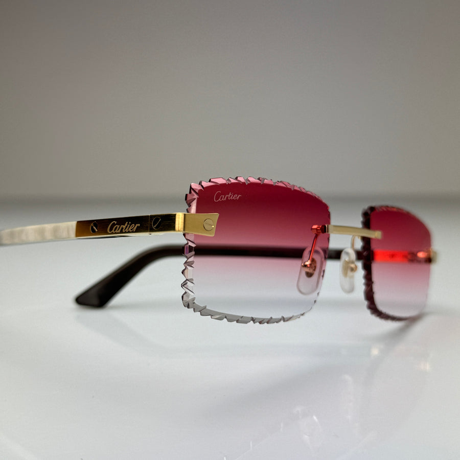 Cartier CT0411o 003 Custom Rot Selbstabdunkelnd mit Diamond Cut (Büffelhorn Weiß - White Buffs)