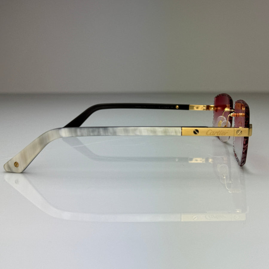 Cartier CT0411o 003 Custom Rot Selbstabdunkelnd mit Diamond Cut (Büffelhorn Weiß - White Buffs)