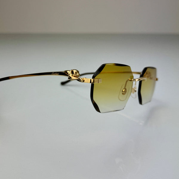 Cartier Panthère CT0281o Gold, Senf Verlauf mit Schmuckfacette - Selbstabdunkelnd Grau Custom