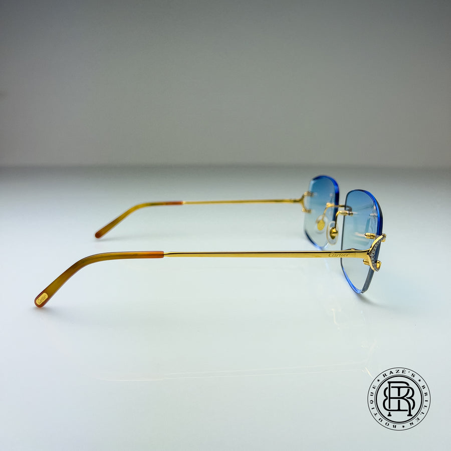 Cartier CT0092o 001 Custom mit Diamanten und Blau Verlauf Selbstabdunkelnd auf Grau (Big C)