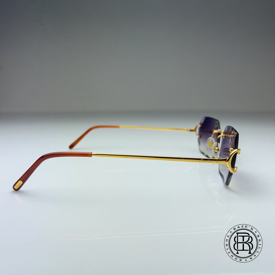 Cartier CT0092o 001 Custom Dunkel Lila , Blau Verspiegelt mit Schmuckfacette (Big C)