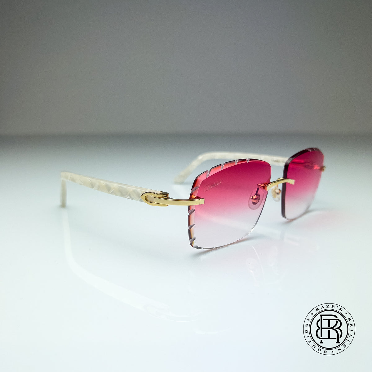 Cartier CT0056o 002 Custom Perlmut Weiß / Rot Diamond Cut Selbsttönend (Transitions)