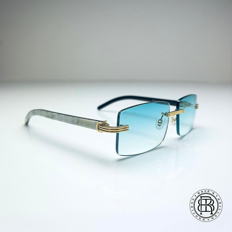 Cartier CT0286o 003, Türkis (Büffelhorn Weiß - White Buffs) Custom
