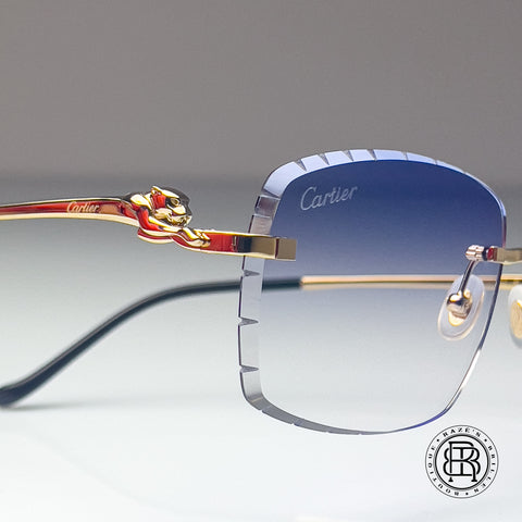 Cartier Panthère CT0281o Gold, Blau Verlauf / Grau selbstabdunkelnd mit Diamond Cut Custom