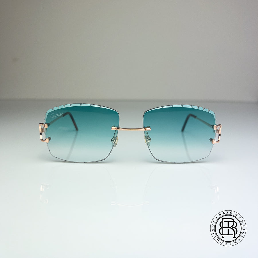 Cartier CT0092o Big C ROSÉ GOLD PLATED, Türkis, Diamond Cut Custom